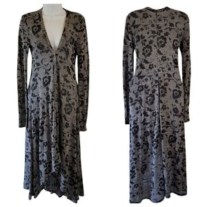 Abercrombie & Fitch Black Gray Floral Midi Dress Sz XS Whimsygoth Boho Fairy